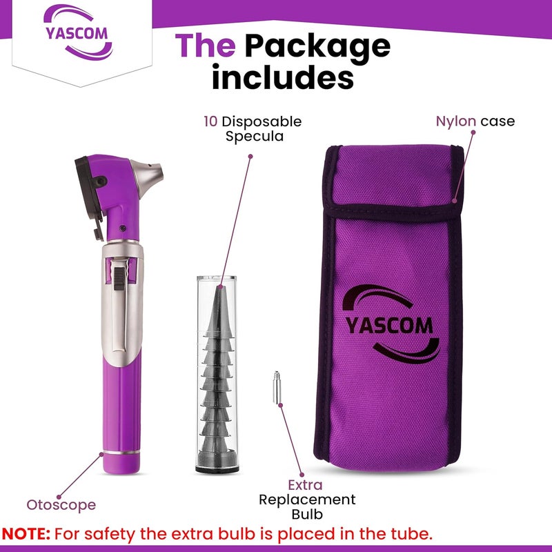 YASCOM أوتوسكوب احترافي لتشخيص الأذن مع ضوء، جهاز فحص الأذن بحجم الجيب مع 10 رؤوس وعلبة، أوتوسكوب للأطباء والممرضين والطلاب - Image 2